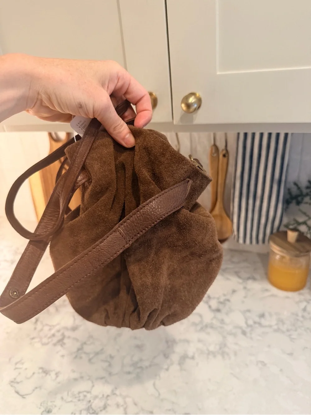 Free People Brown Suede Drawstring Crossbody Bag